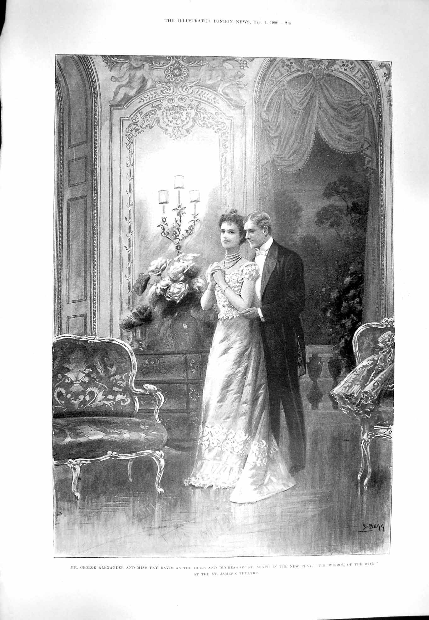 Original Old Antique Print 1900 George Alexander Fay Davis Duke Asaph Theatre