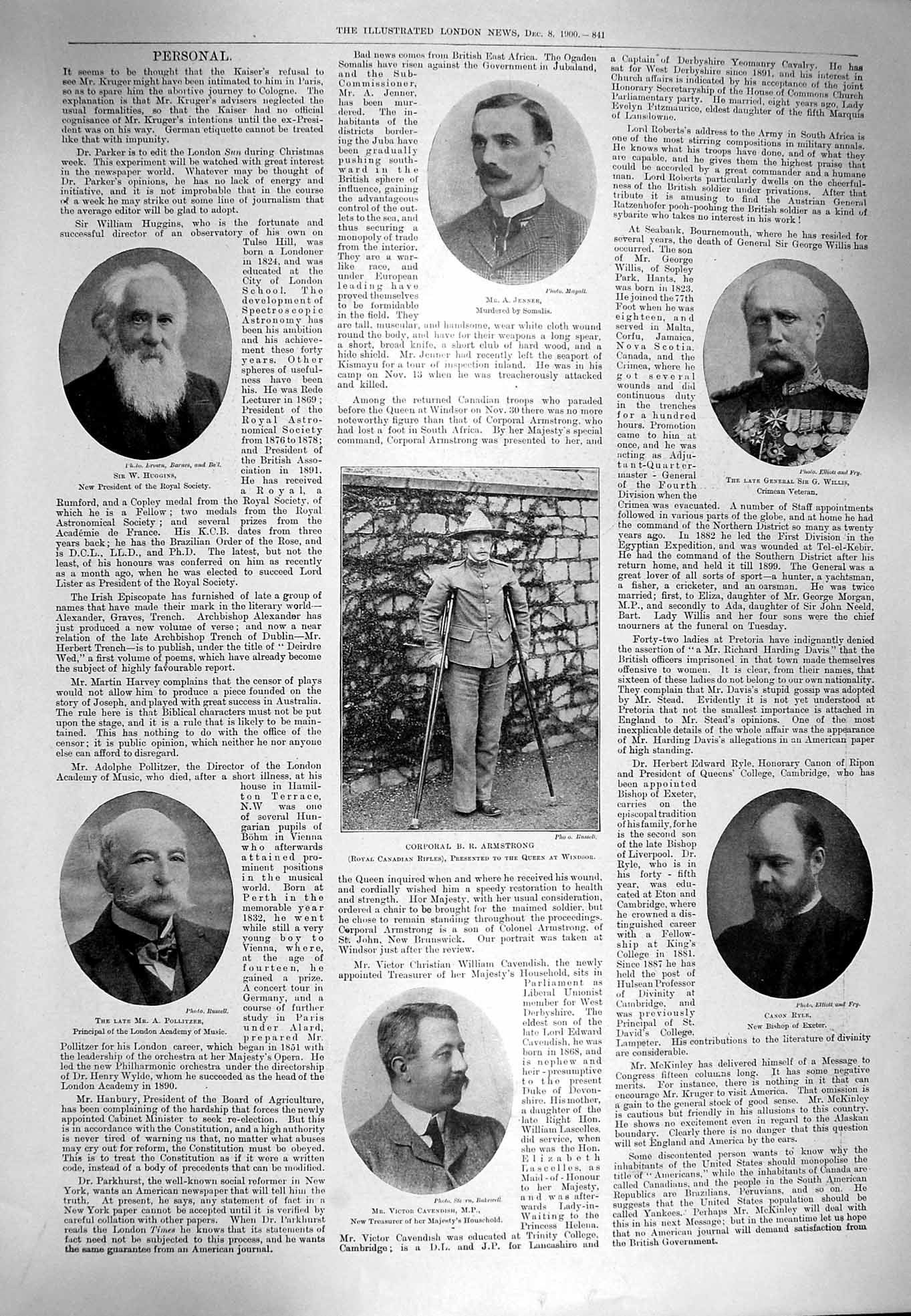 Old Antique Print 1900 Armstrong Jenner Willis Cavendish Colston Gordon 20th