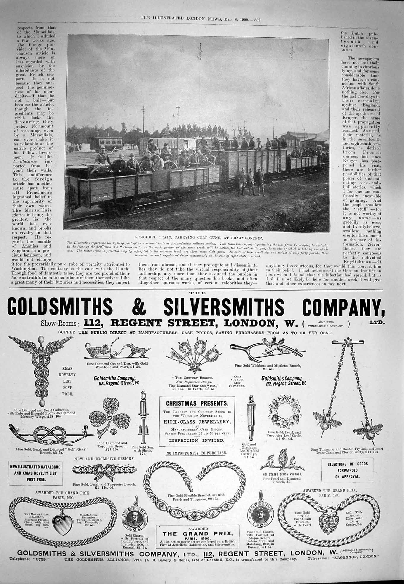 Original Old Antique Print 1900 Armoured Train Colt Guns Braamfontein Gsmith