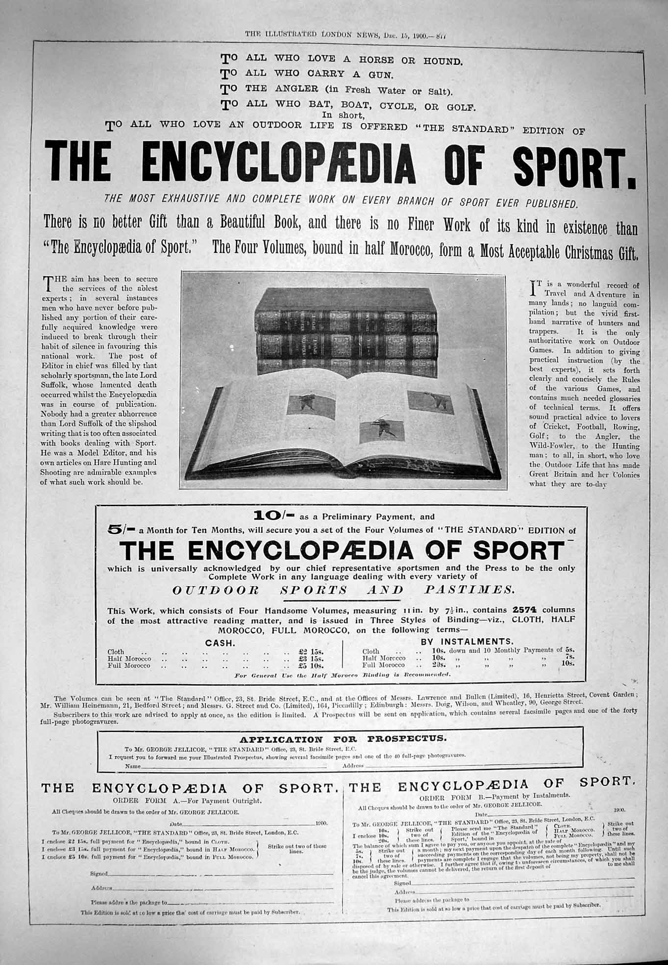 Original Old Antique Print 1900 Encyclopaedia Sport Book Advertisement 20th