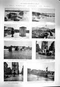 Original Old Antique Print 1900 Floods Rome Ponte San Angelo Forum Tiberina