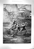 Original Old Antique Print 1900 Christmas Ship Boat Roadstead Injured Sier War
