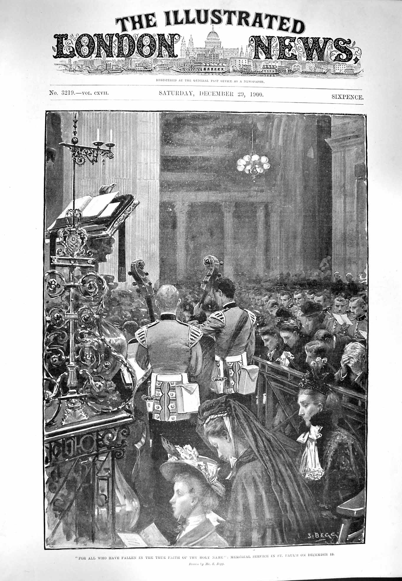 Original Old Antique Print 1900 Memorial Service St. Paul'S Cathedral Siers War