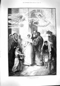 Original Old Antique Print 1900 Scene Espousals Joseph Mary Angels Religion