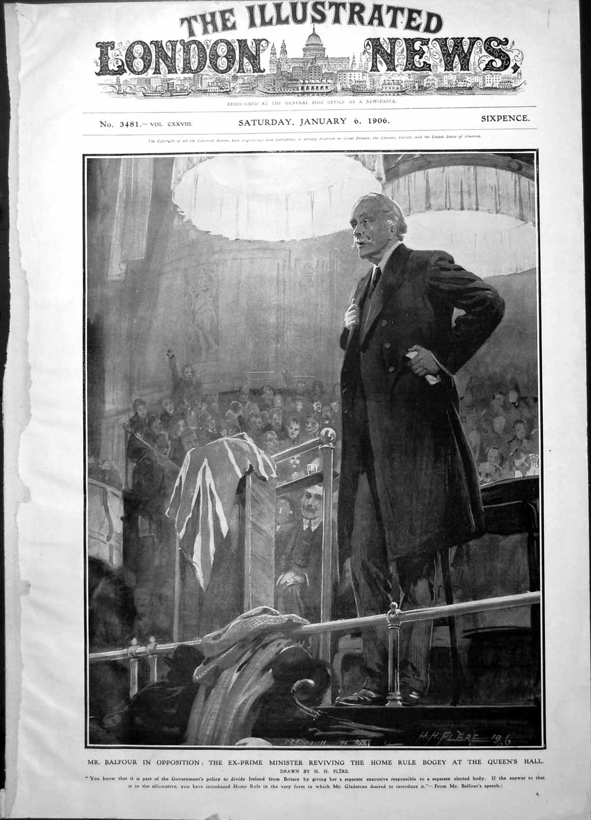 Antique Print Mr Balfour Opposition Ex Prime Minister Reviving Home Rule 190