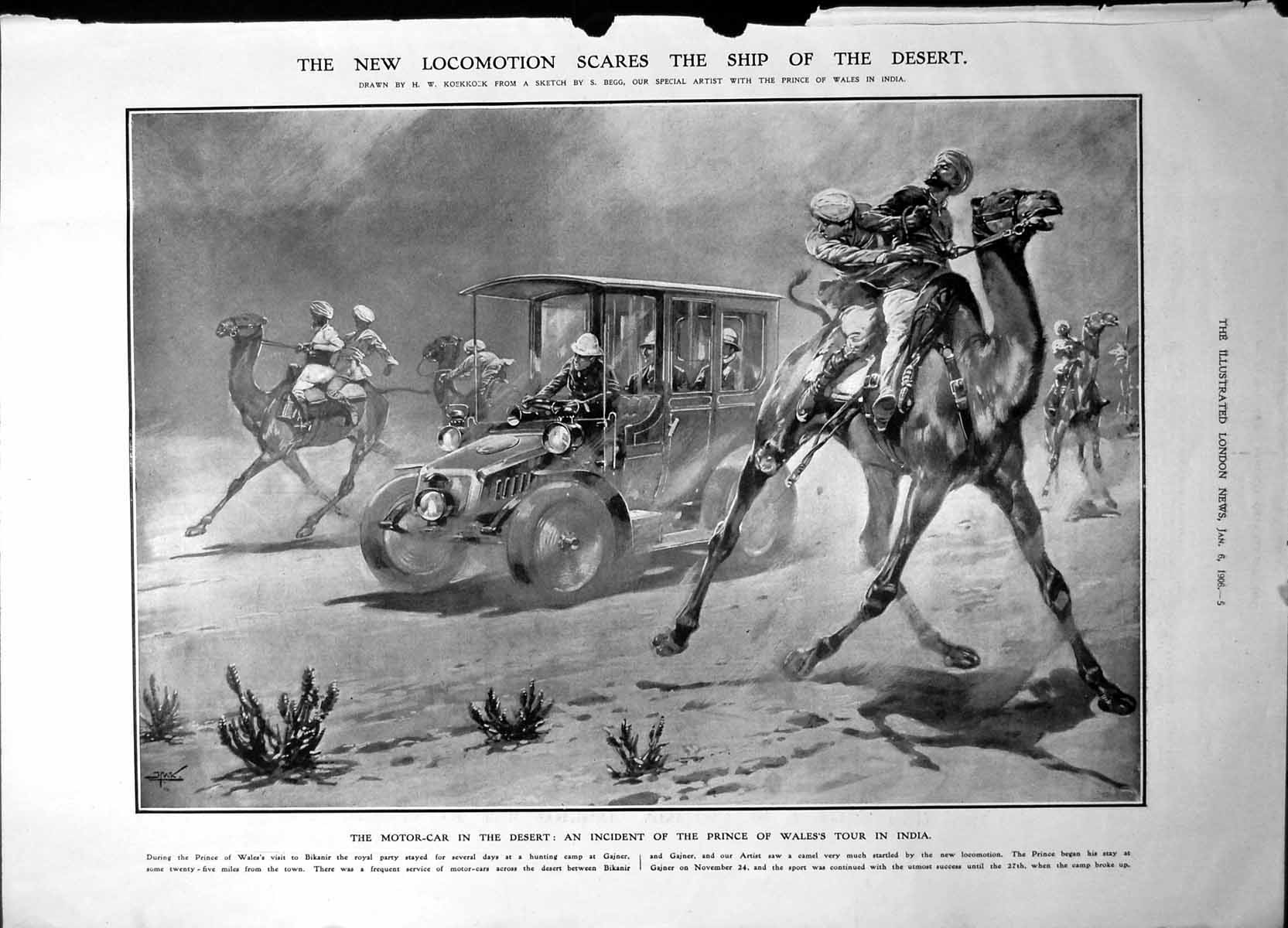 Antique Old Print Motor Car Desert Prince Wales Diamond Mine South Africa 190