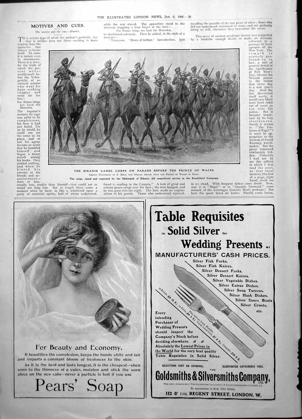 Antique Old Print Bikanir Camel Corps On Parade Before Prince Wales India 1906