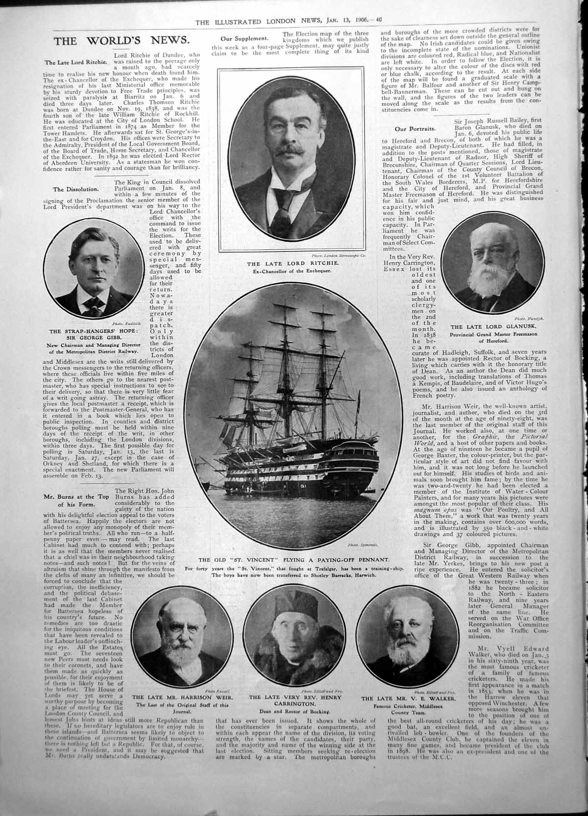 Old Print St Vincent Training Ship Lord Glanusk Rev Henry Carrington 1906 20th