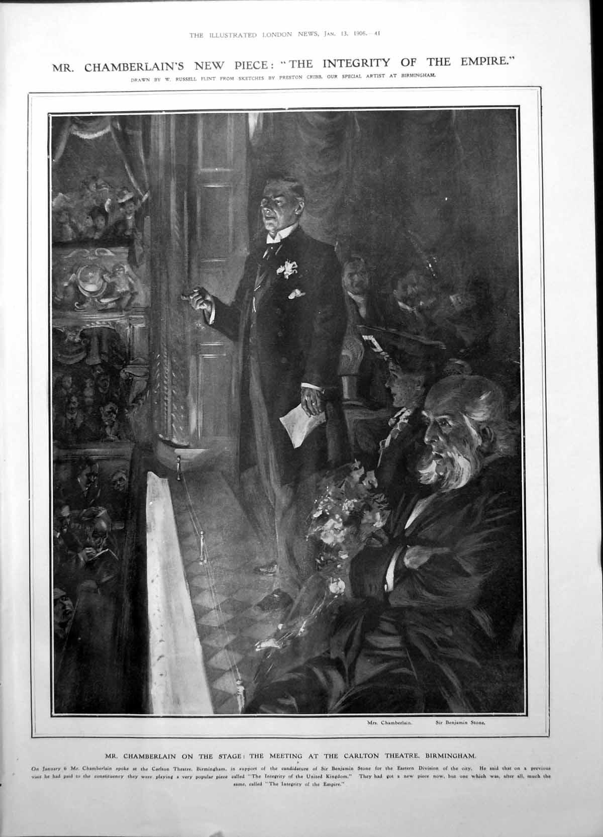 Antique Print Mr Chamberlain Carlton Theatre Election E Moon Mr Lampard 1906