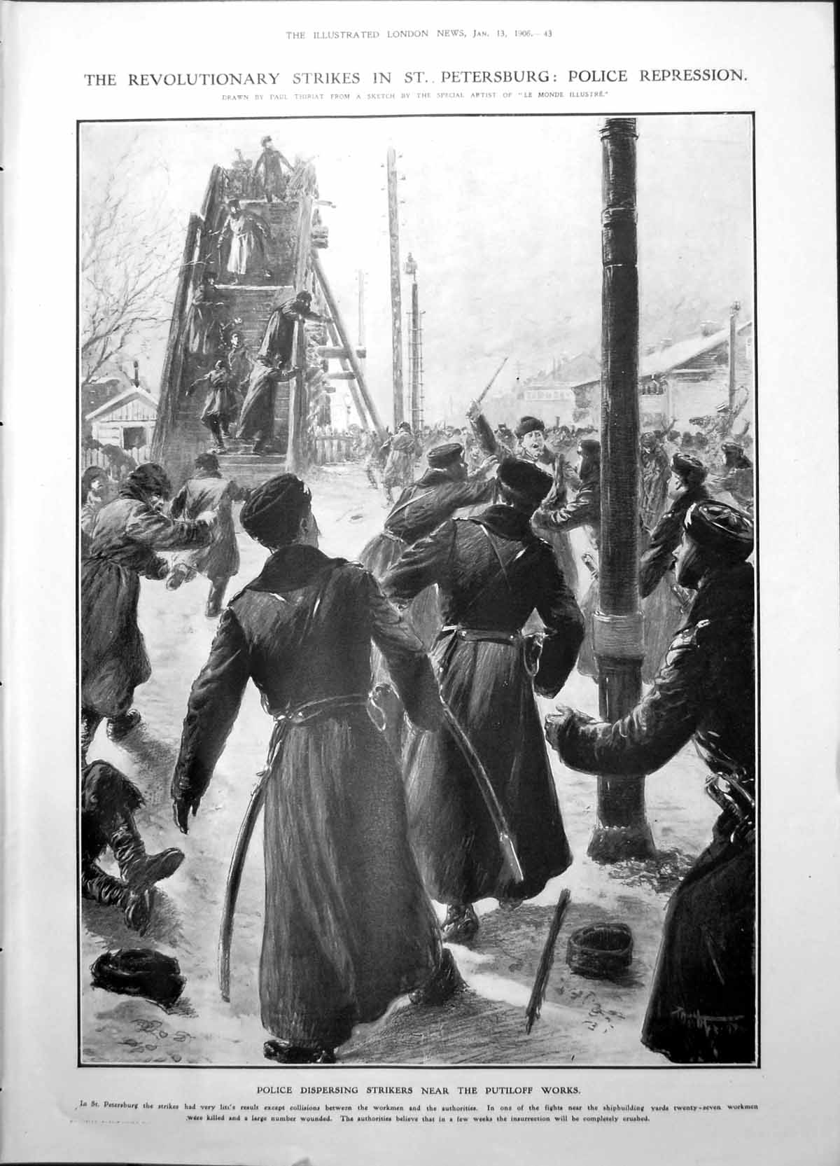 Old Print Strikers St Petersburg Moscow Barricades Explosive Letters 1906 20th