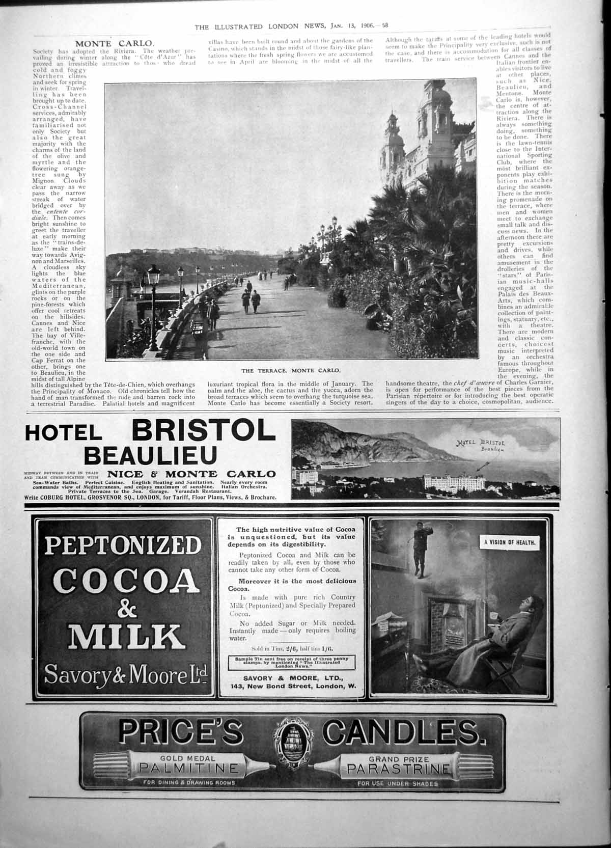 Old Print Terrace Monte Carlo Hotel Bristol Beaulieu Enos Fruit Salt 1906 20th
