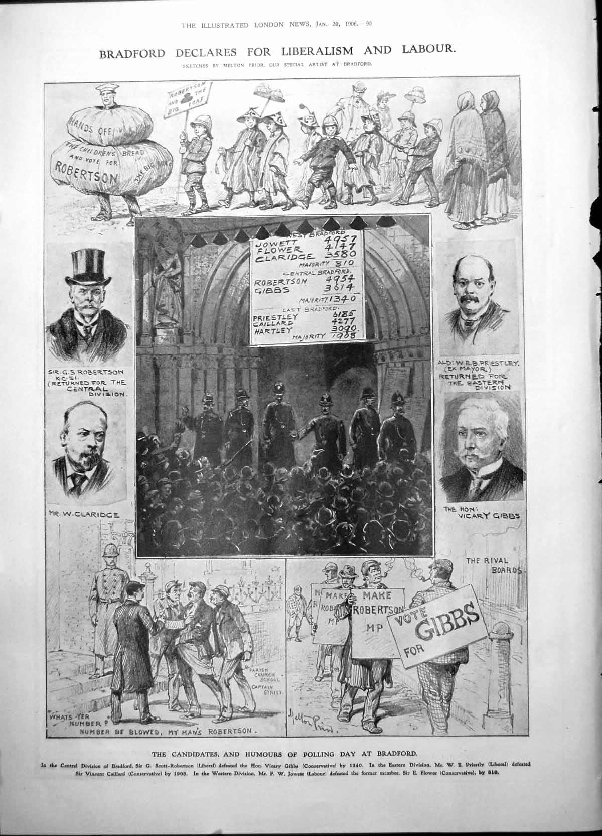 Antique Print Candidates Humours Polling Day Bradford G Scott-Robertson 1906