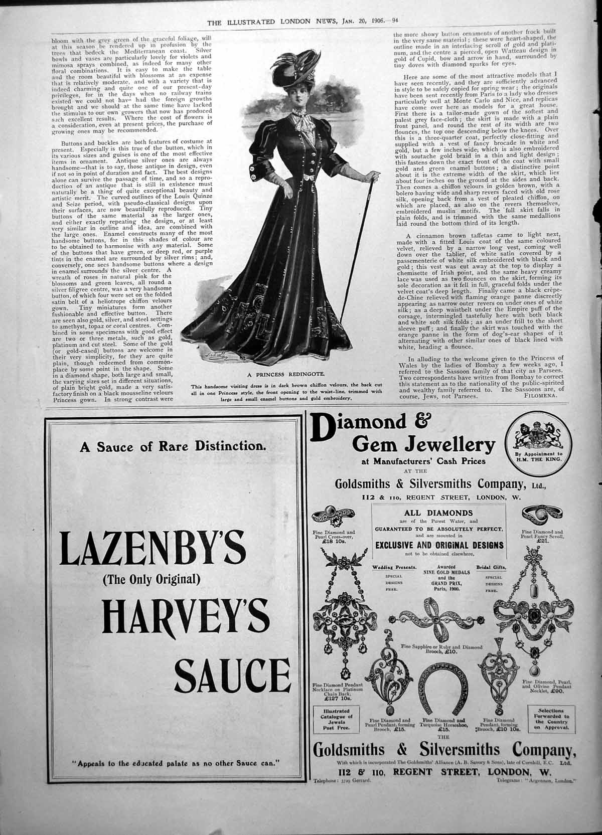 Antique Print Princess Redingote Visiting Dress Lazenbys Harveys Sauce 1906 20th
