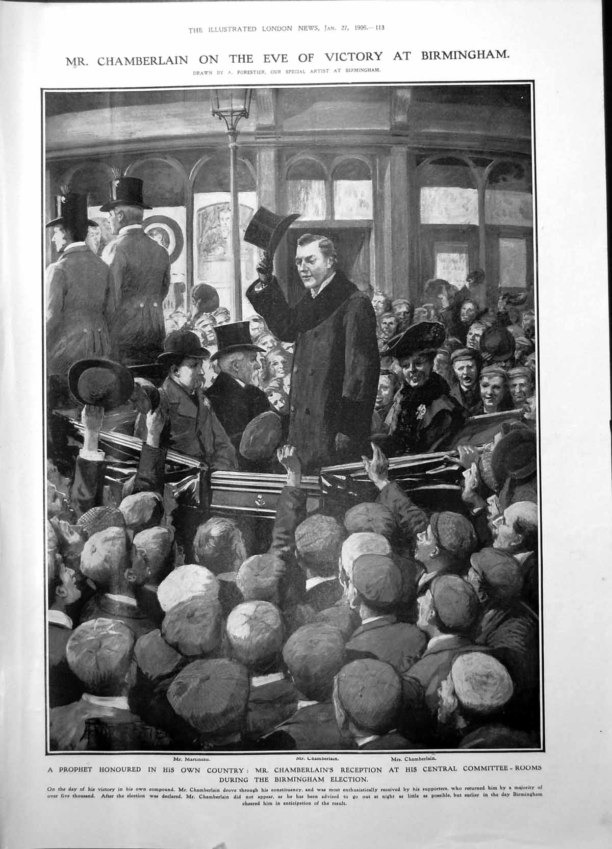 Antique Print Mr Chamberlain Eve Victory Birmingham Encroachments Sea 1906 20th