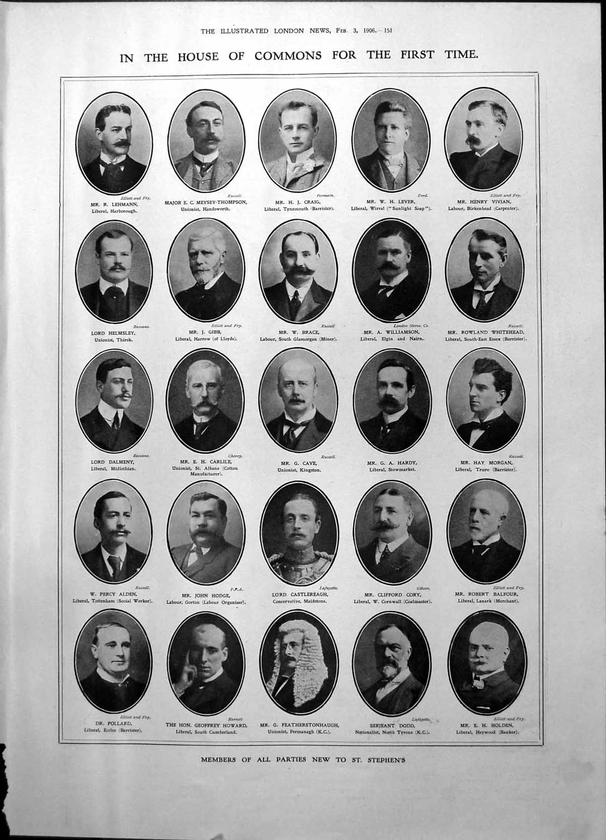 Old Print New Mps House Commons Lehmann Craig Foundations Lighthouses1906 20th