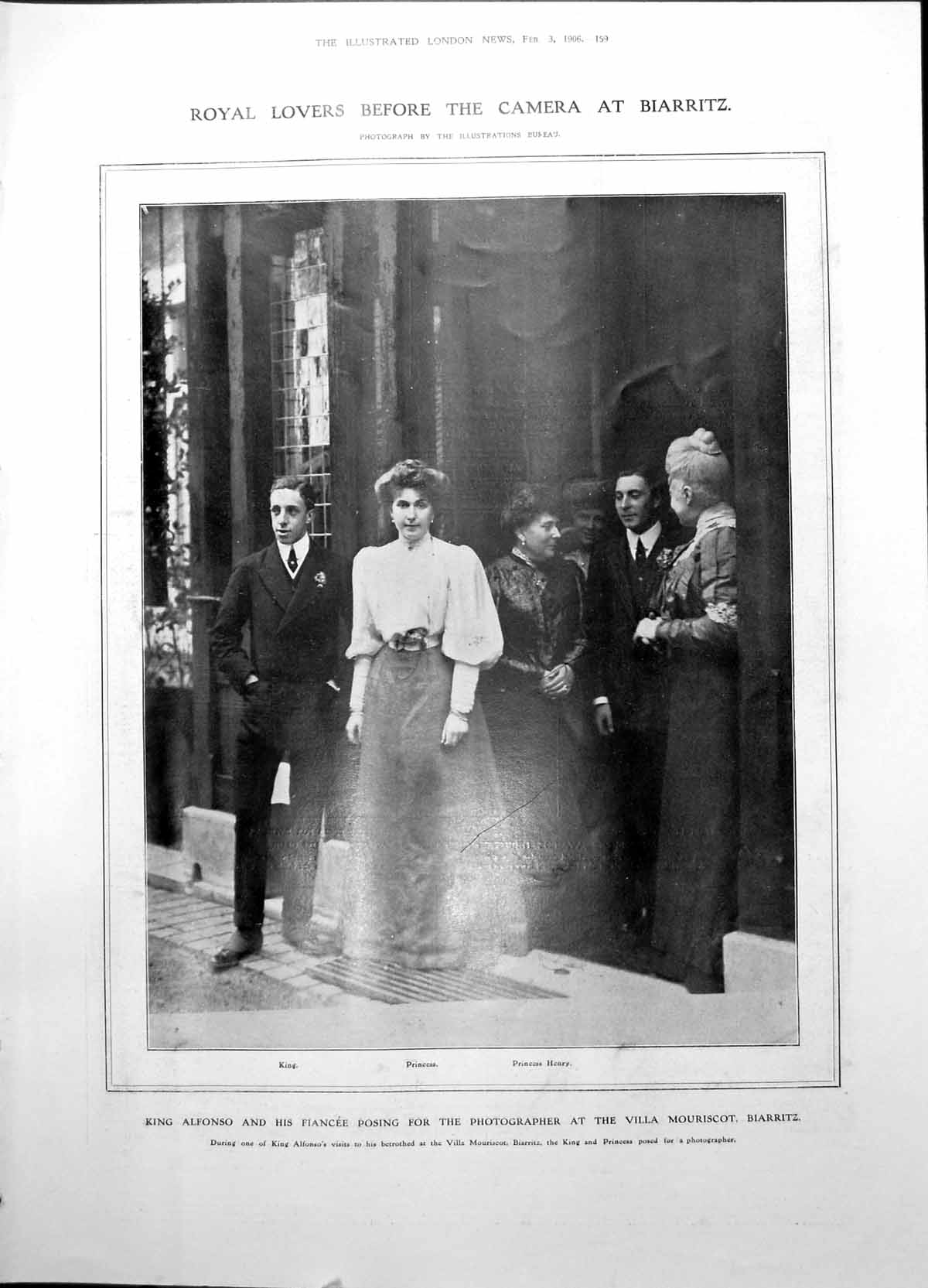 Old Print King Alfonso Princess Ena Biarritz Frost Lake Geneva Halle Rifle 1906