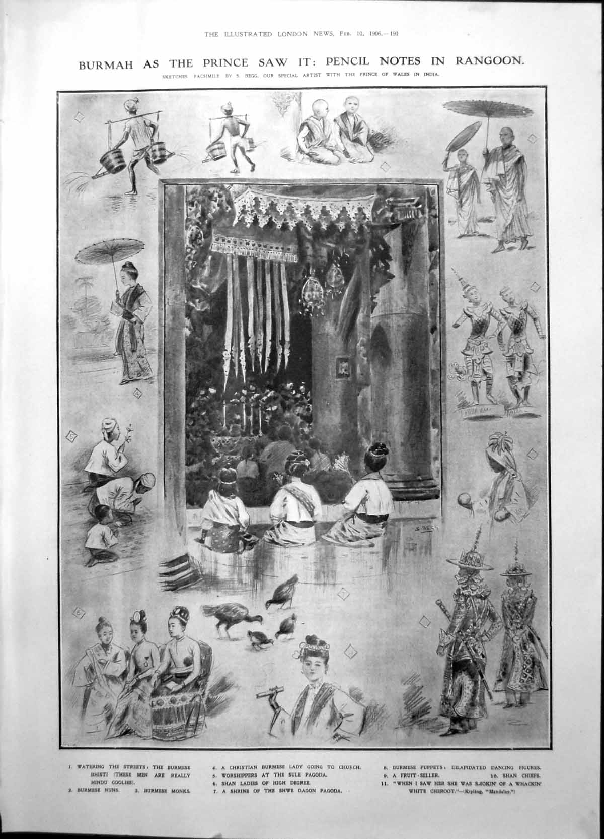 Antique Print Burmah Seen Prince Wales Burmese Nuns Monks Lady Puppets 1906
