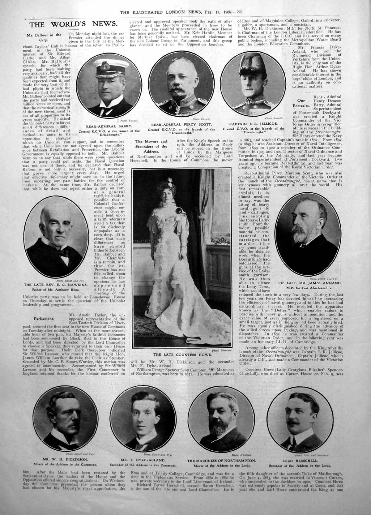 Old Late Countess Howe James Annand Rev E Hawkins Capt J Jellicoe 1906 20th