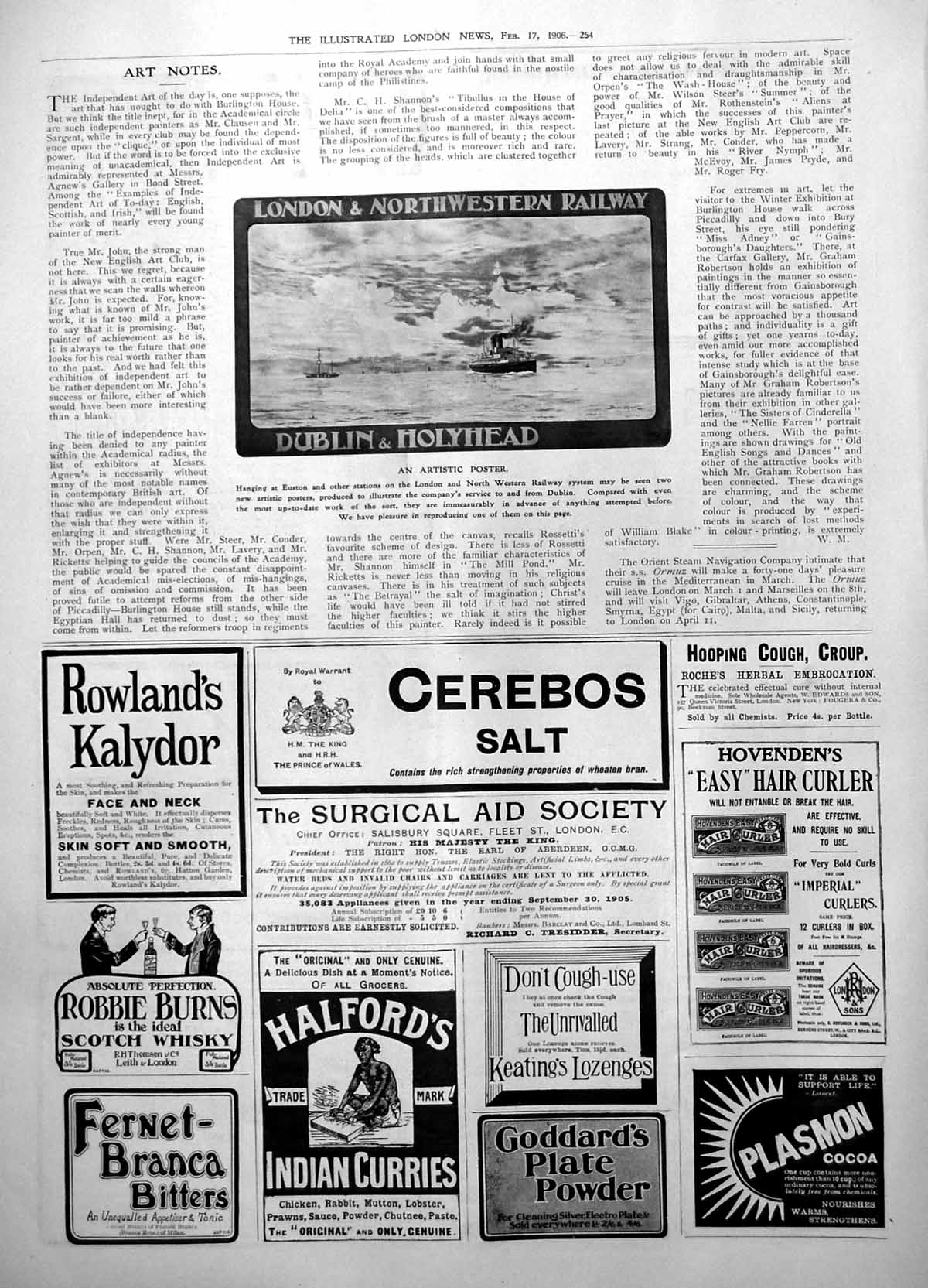 Old Print Poster Euston London Northwestern Railway Dublin Holyhead 1906 20th