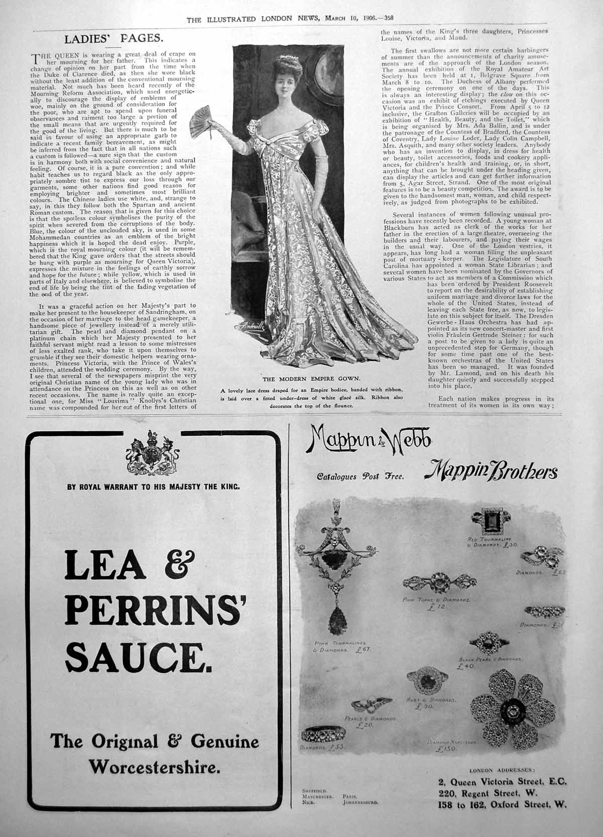 Old Modern Empire Gown Lea & Perrins Sauce Mappin & Webb Jewellery1906 20th