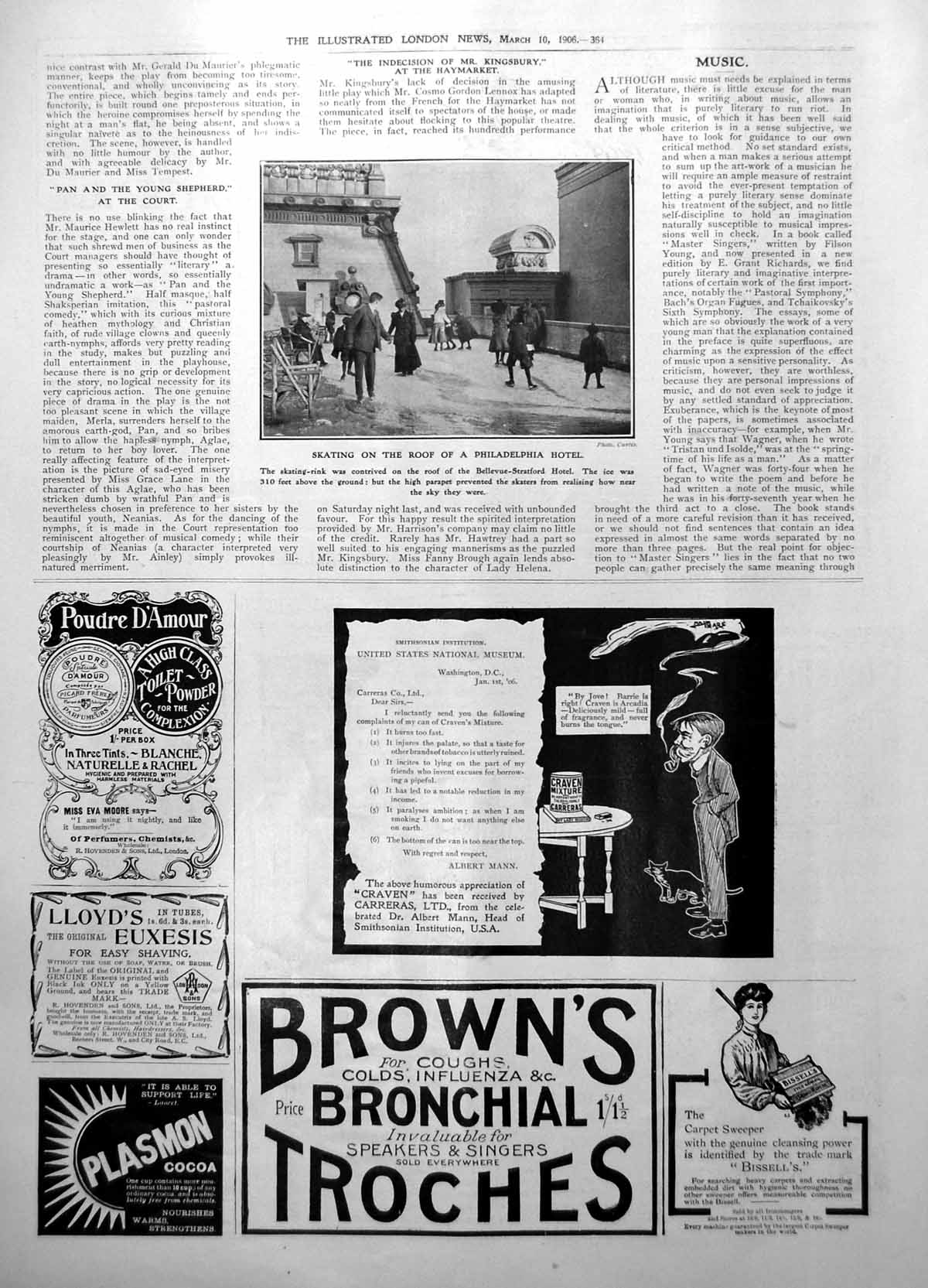 Antique Old Print Skating RoPhiladelphia Hotel Browns Bronchial Troches 1906