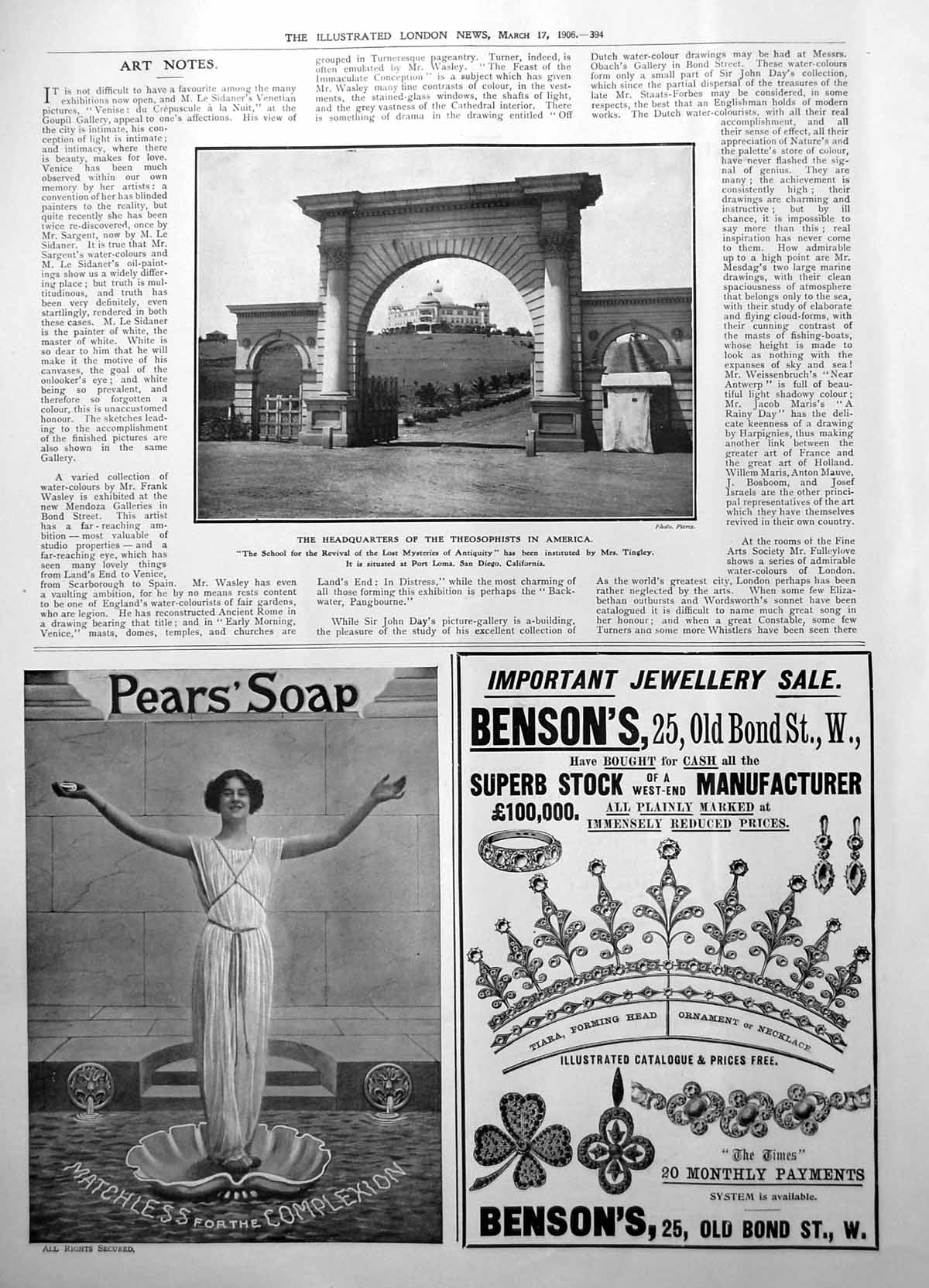 Old Headquarters Theosophists America Bensons Jewellery Pears Soap1906 20th