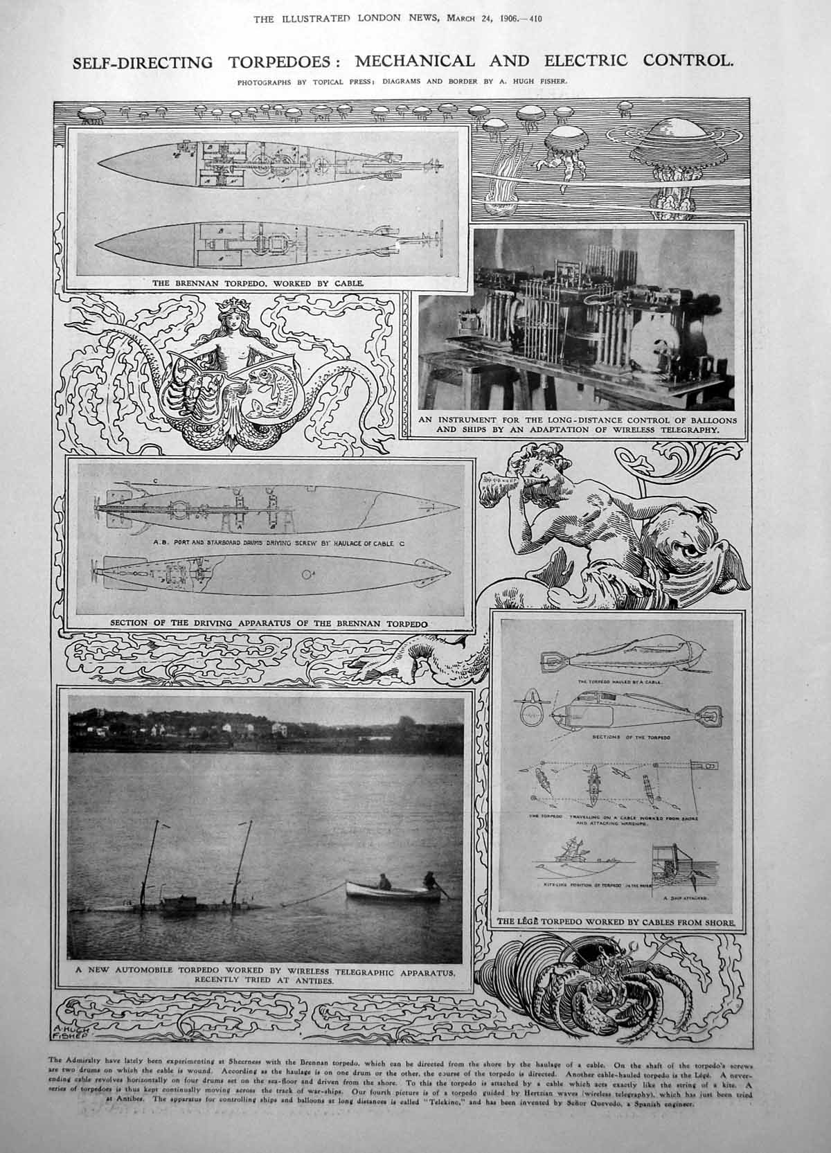 Old Print Self-Directing Torpedos King Biarritz Visit Princess Ena Basques 1906