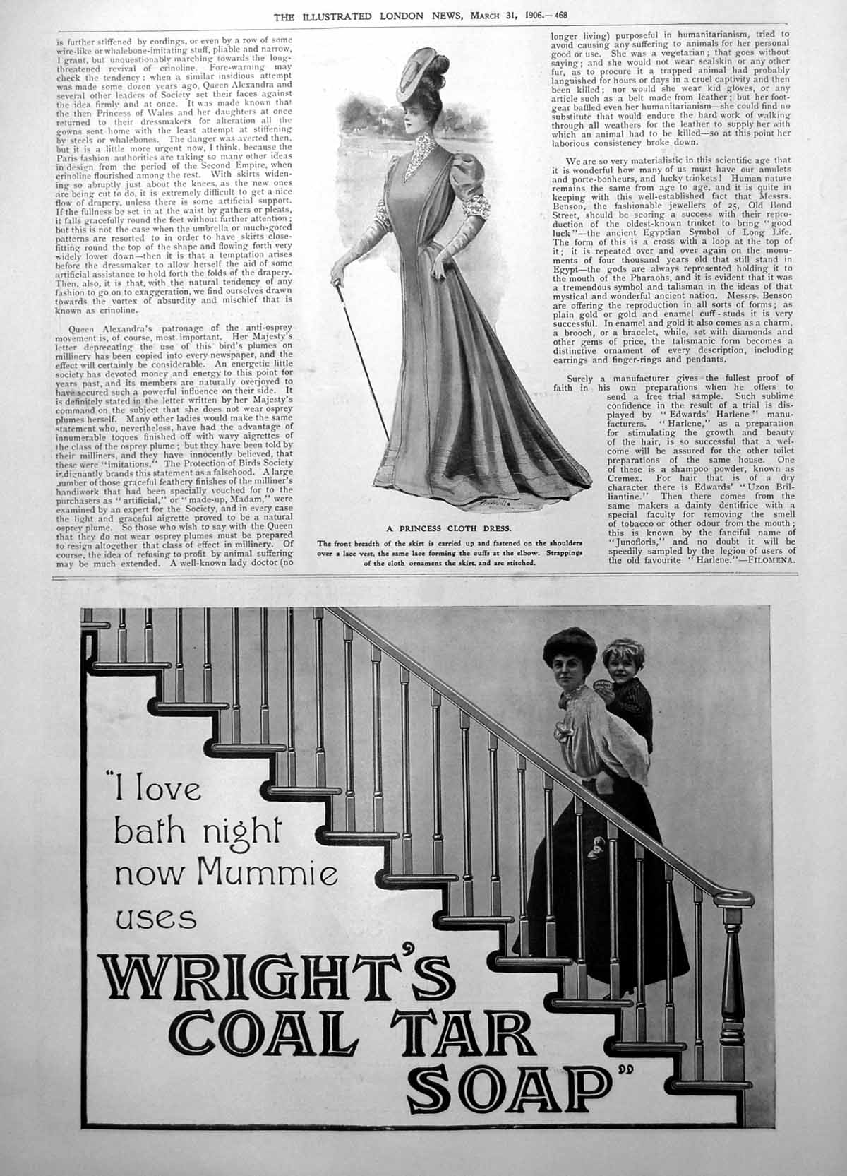 Old Princess Cloth Dress Wrights Coal Tar Soap Child Loves Bath 1906 20th