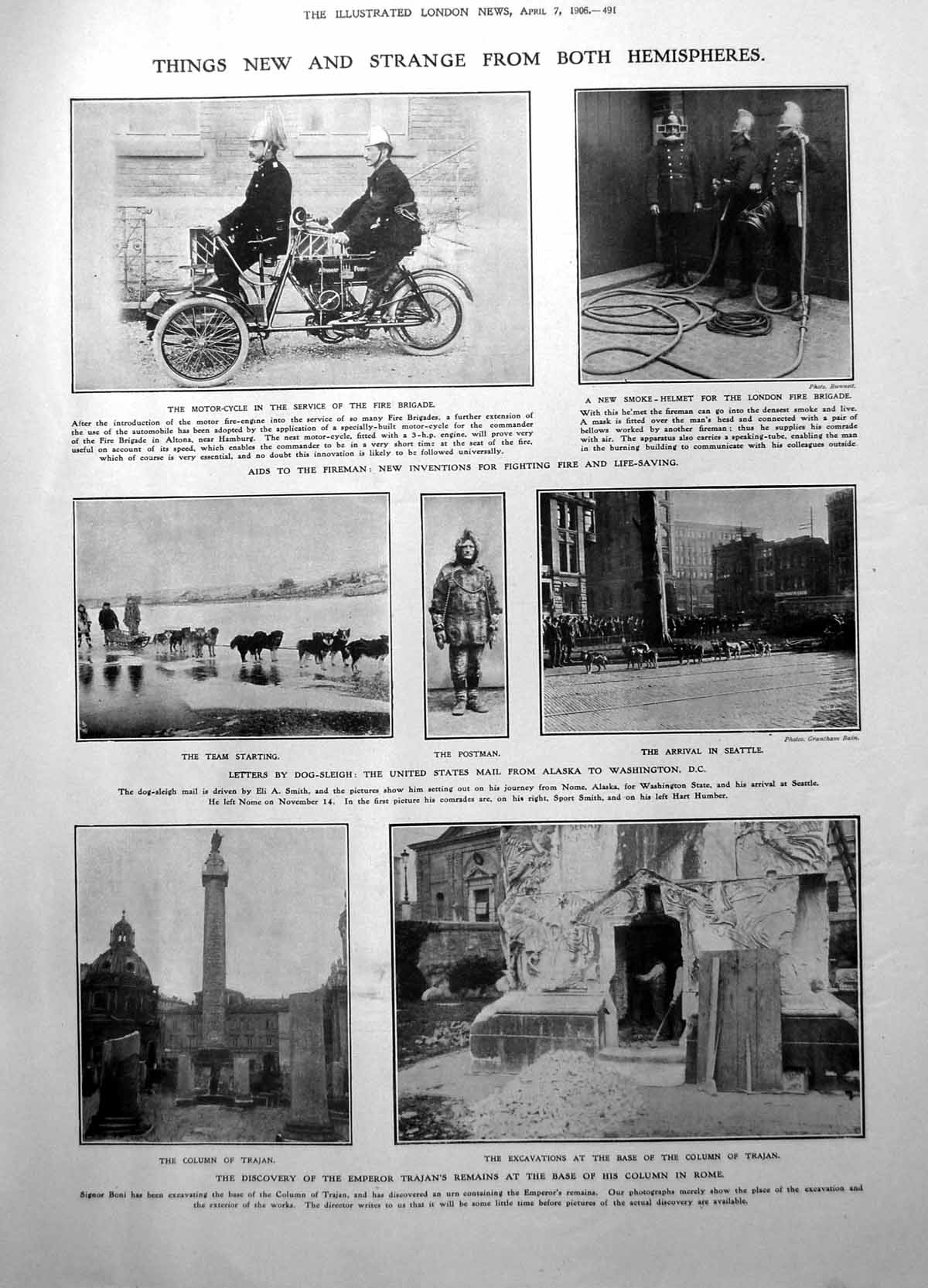 Old Motor Cycle Fire Brigade Column Trajan Remains Found Dog Sleigh1906 20th