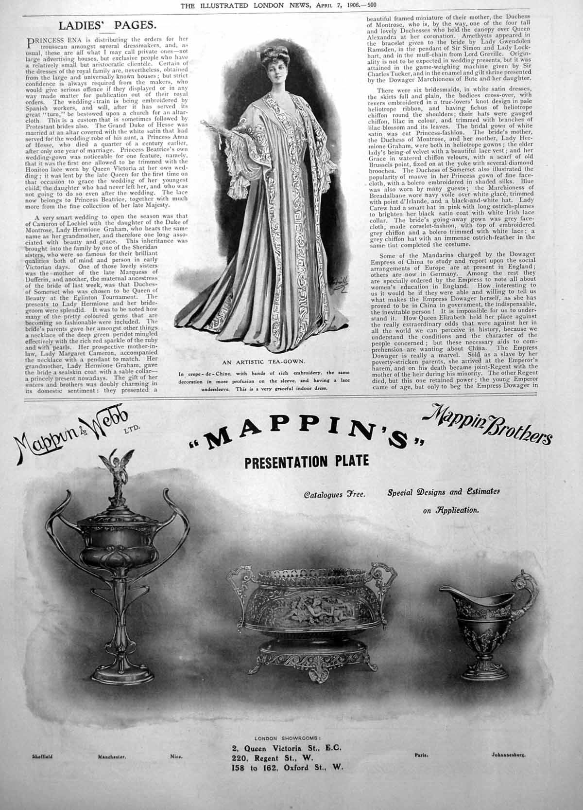 Old Print Artistic Tea Gown Crepe De Chine Mappin & Webb Presentation Plate1906