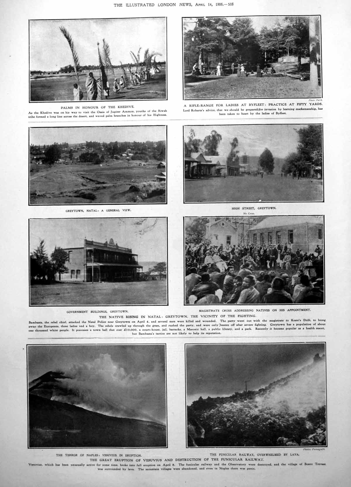Old Print Native Rising Natal Greytown Eruption Vesuvius Destruction 1906 20th