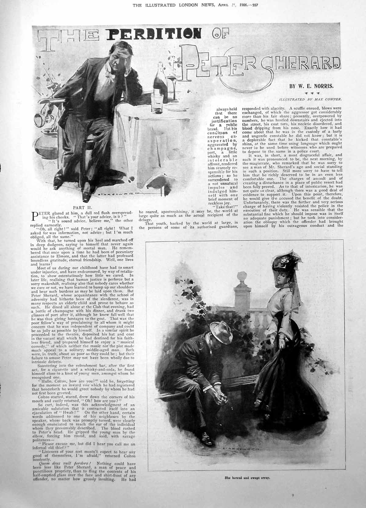 Old Print Perbition Peter Sherard Lady Bowed Passed Man Sullen Face 1906 20th