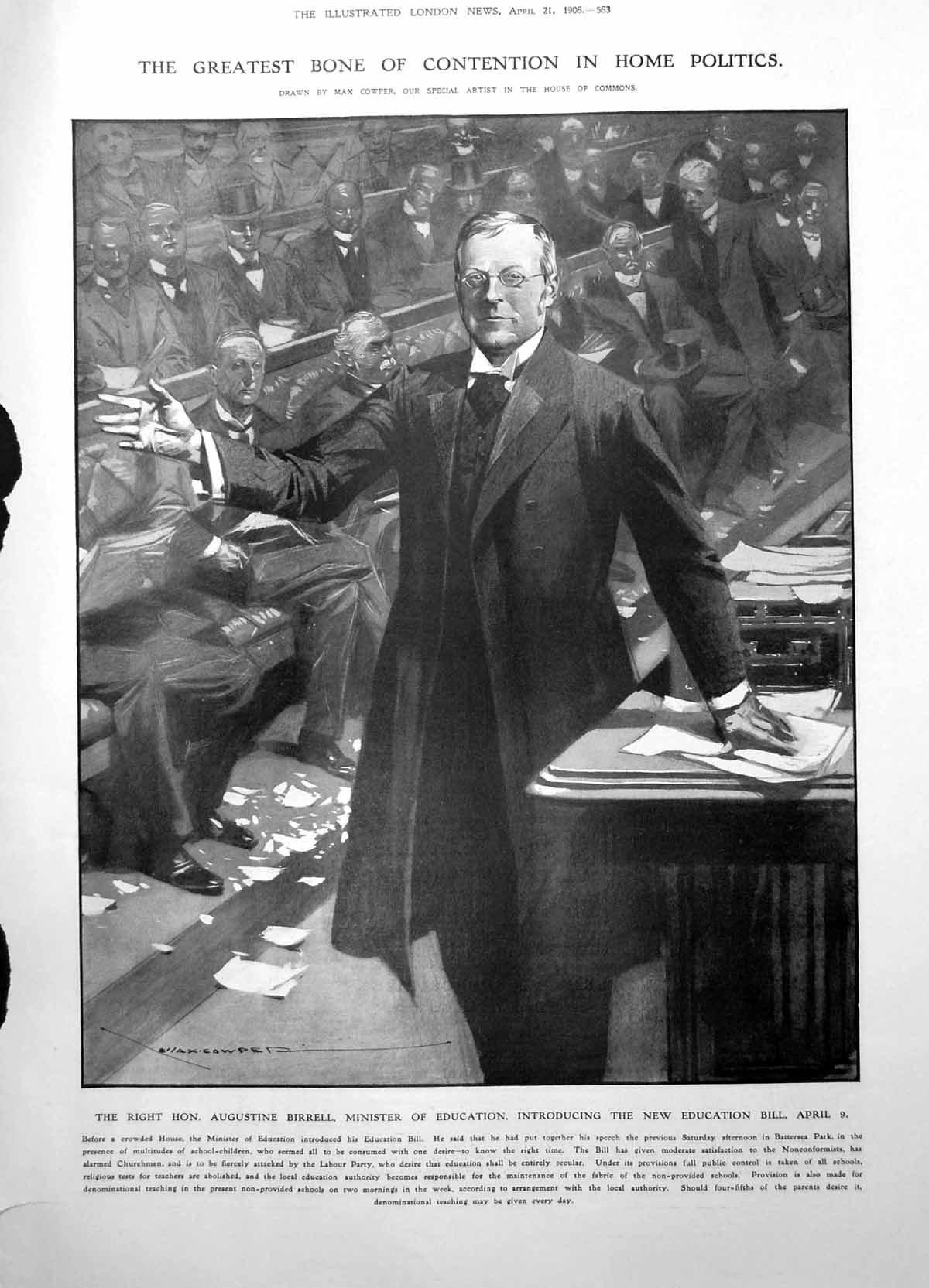 Old Print Augustine Birrell Minister Education Introducing New Bill 1906 20th