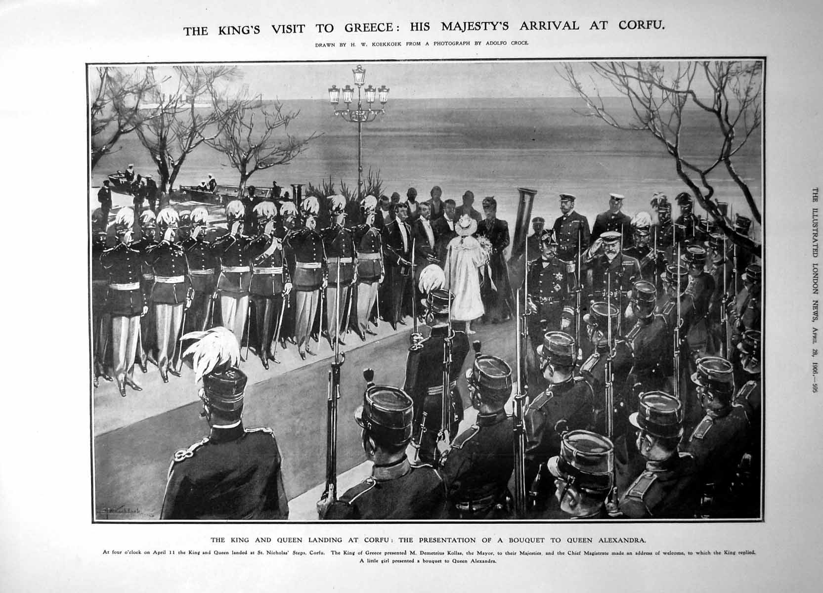 Old King Queen Visit Greece Arrival Corfu Col Taubmann Cheering 1906 20th