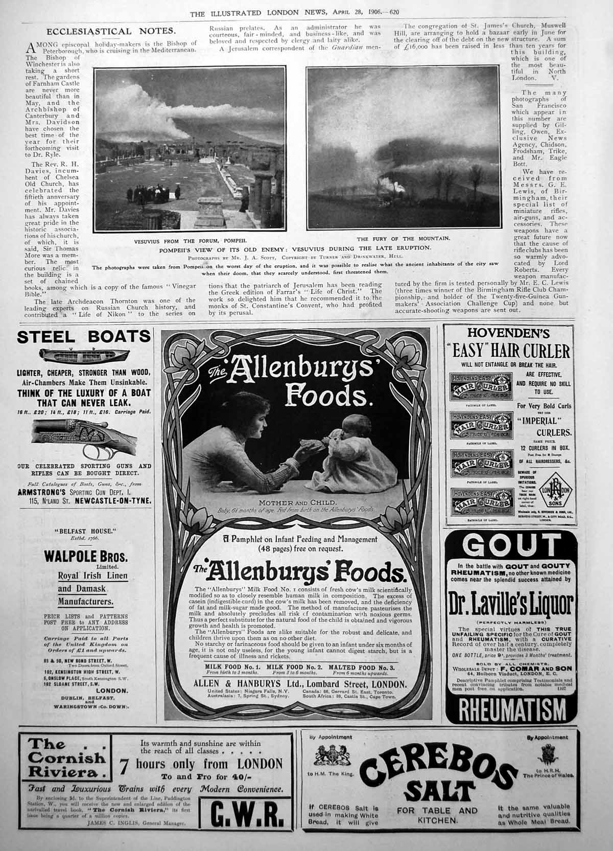 Antique Old Print View Vesuvius Forum Pompeii Eruption Allenburys Foods 1906