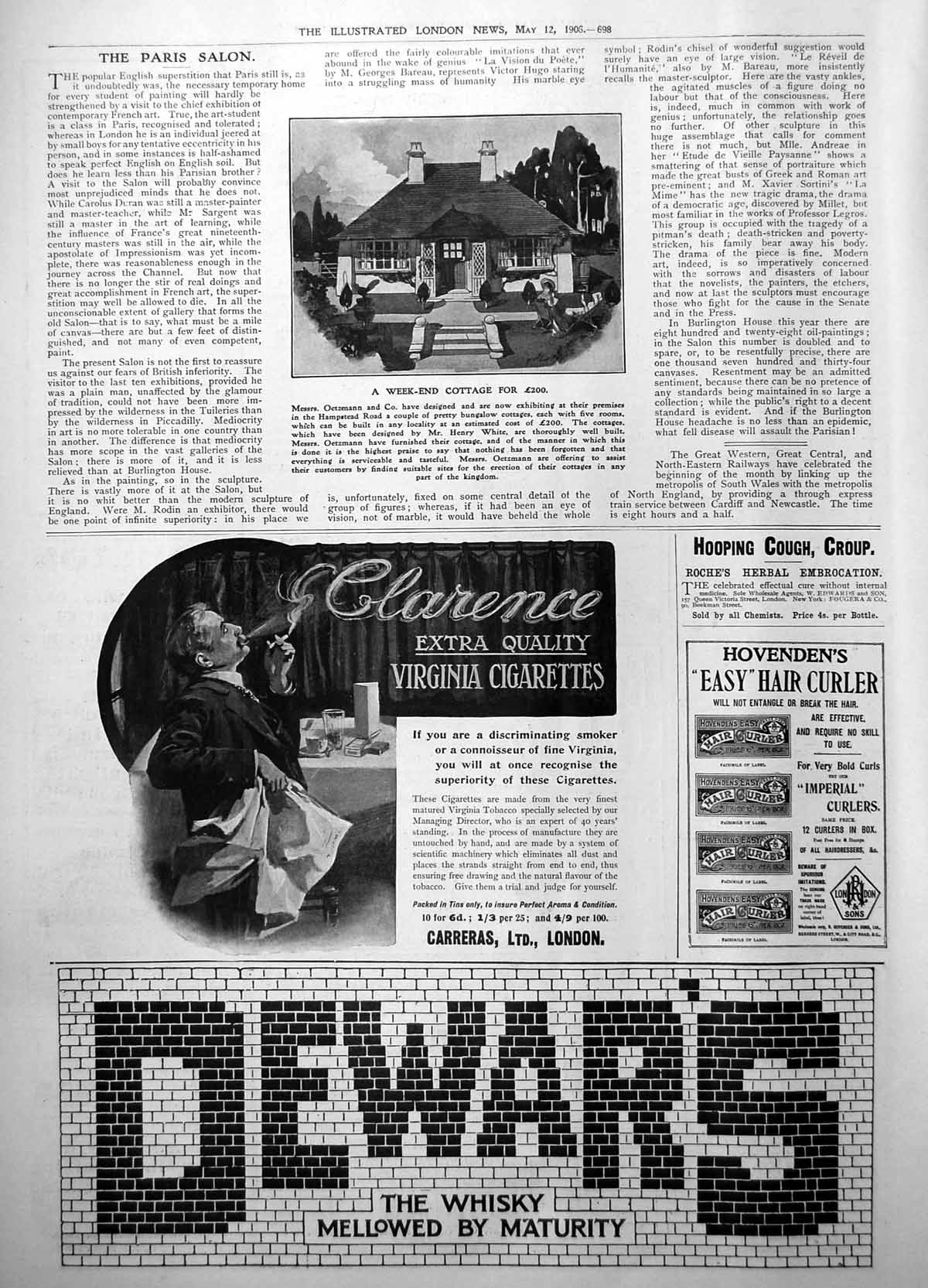 Antique Old Print Week-End Cottage For ú200 Hovendens Easy Hair Curler 1906