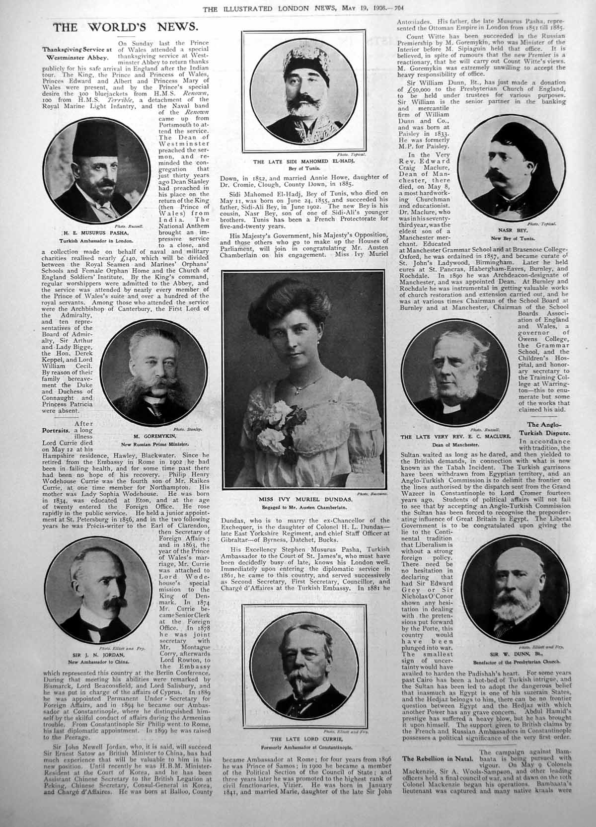 Old Print Miss Ivy Dundas Lord Currie Sir J Jordan Sir W Dunn Rev E Maclure1906