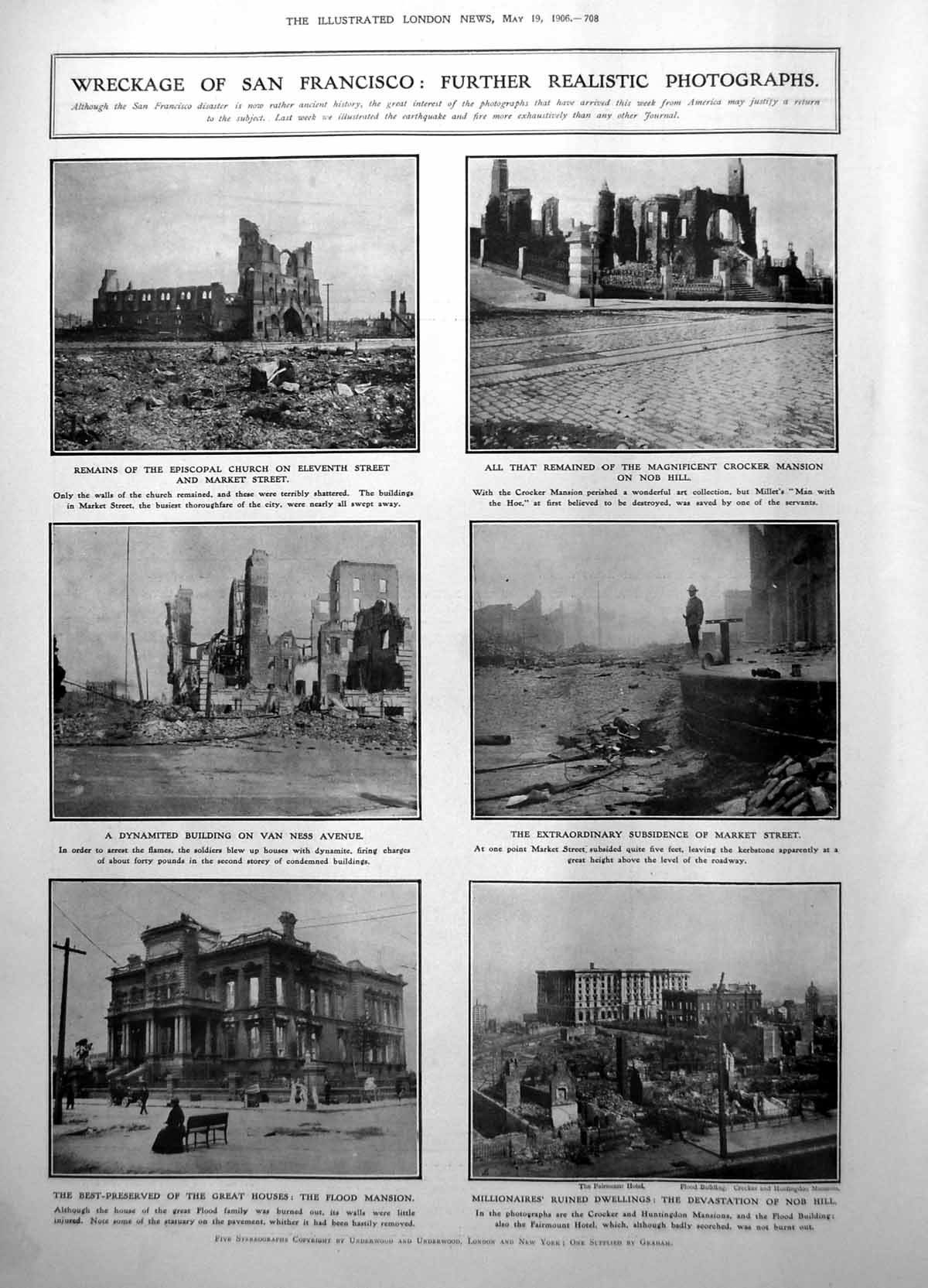 Old Print San Francisco Wreckage Earthquake Native Zulus Princess Enas Hats1906