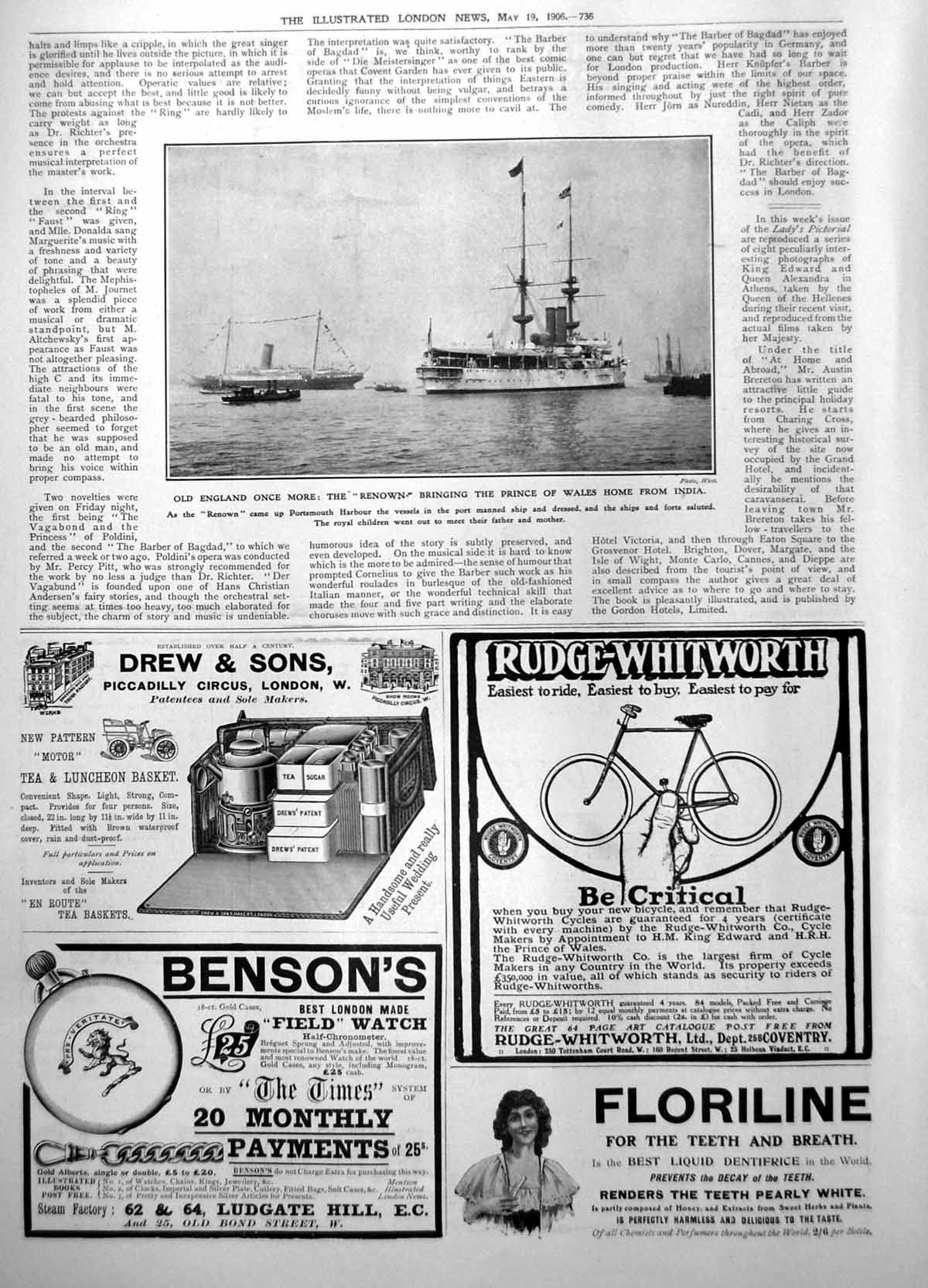 Antique Print Renown Bringing Prince Wales Home From India Portsmouth 1906 20th