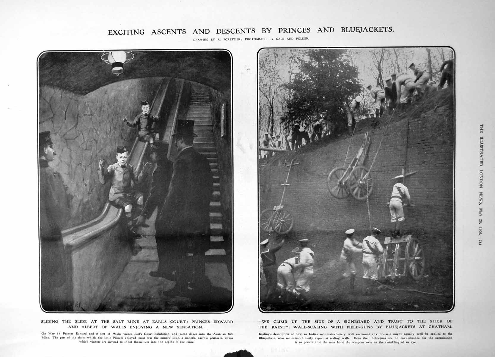 Old Print Princes Edward Albert Slide Salt Mines Bluejackets Chatham 1906 20th