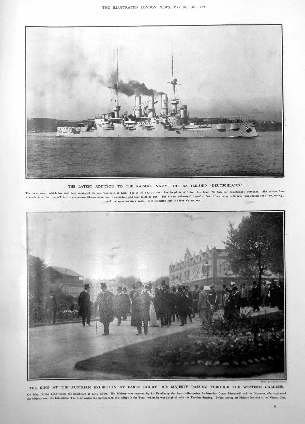 Old Kaisers Ship Deutschland King Austrian Exhibition Brahms Born 1906 20th