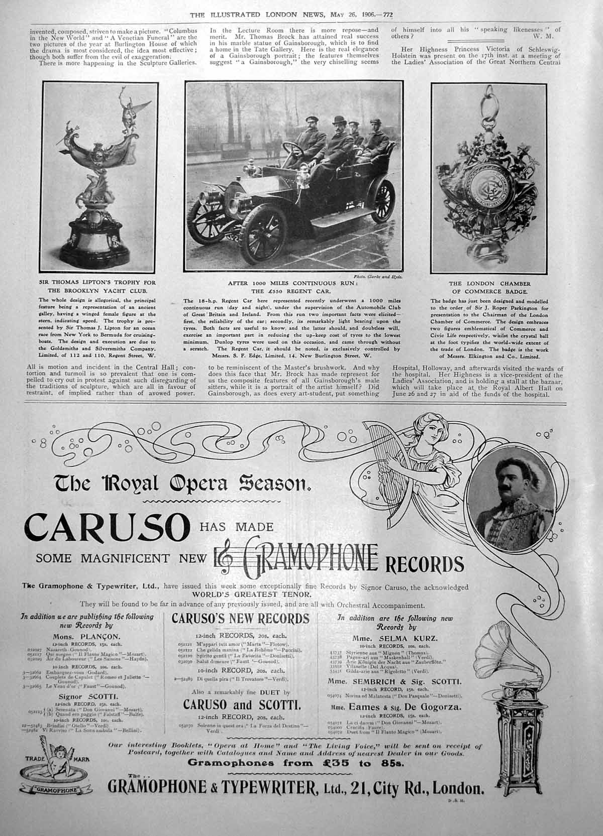 Old ú550 Regent Car Sir Thomas Lipton Trophy Brooklyn Yacht Club 1906