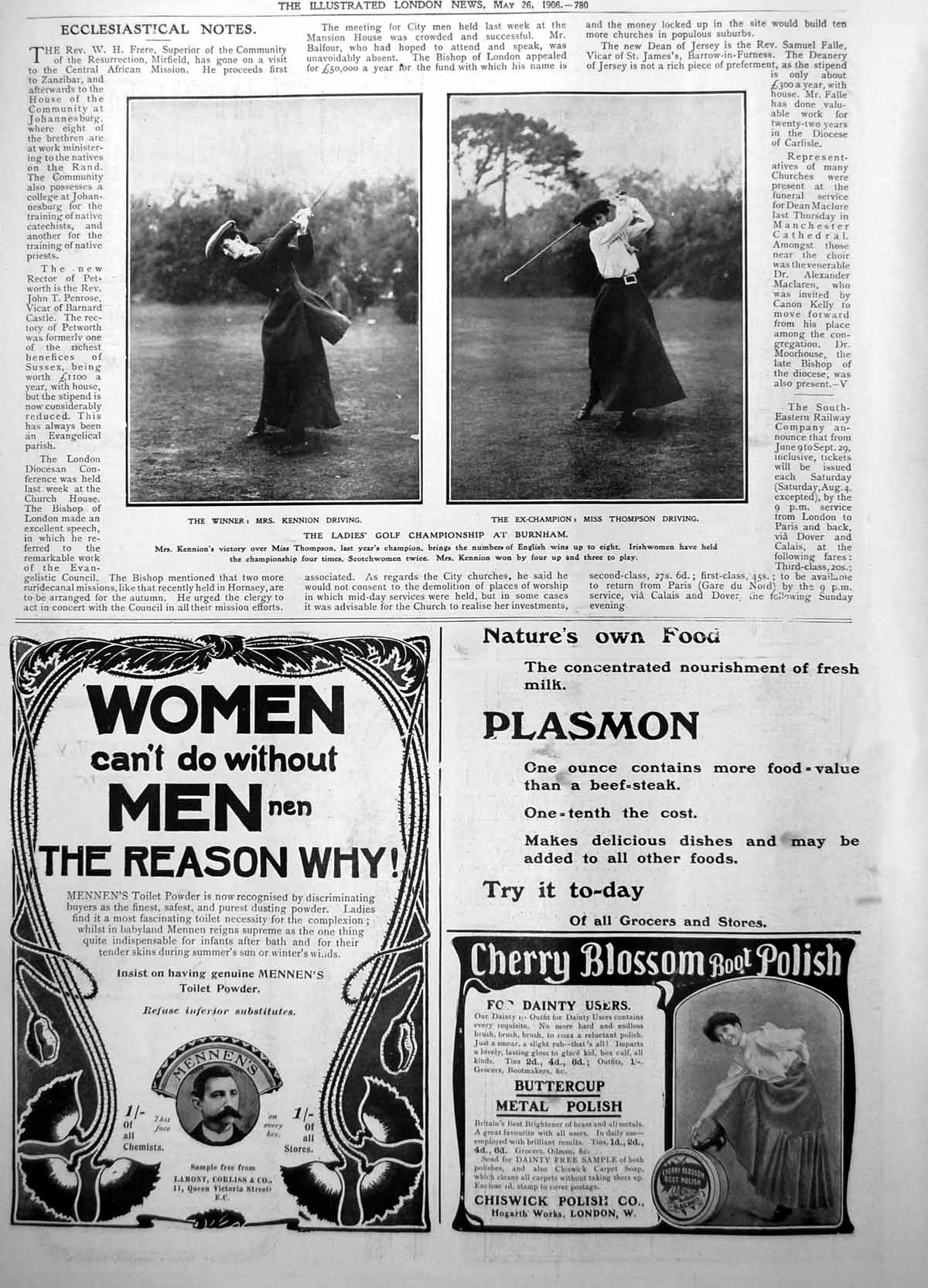 Old Print Ladies Golf Championship Burnham Mrs Kennion Miss Thompson 1906 20th