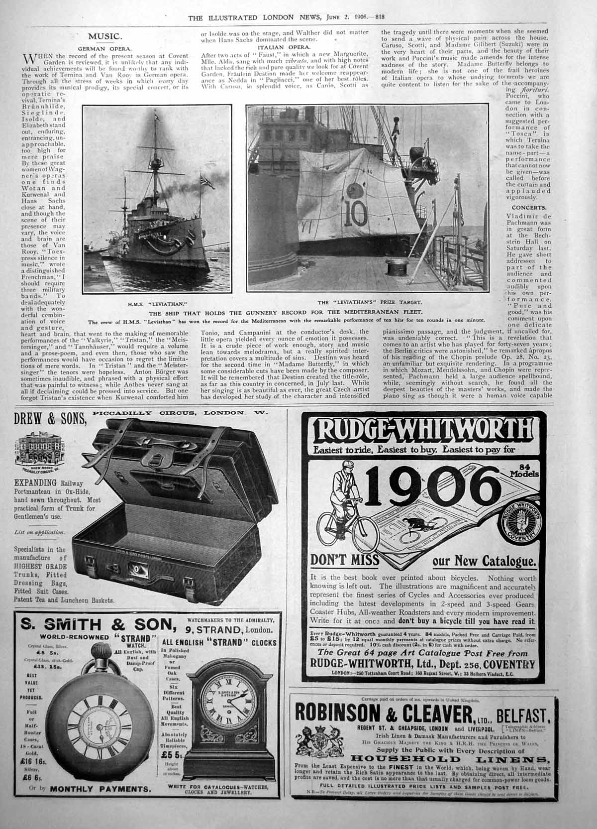 Antique Old Print Hms Leviathan Hs Gunnery Record Mediterranean Fleet 1906 20th