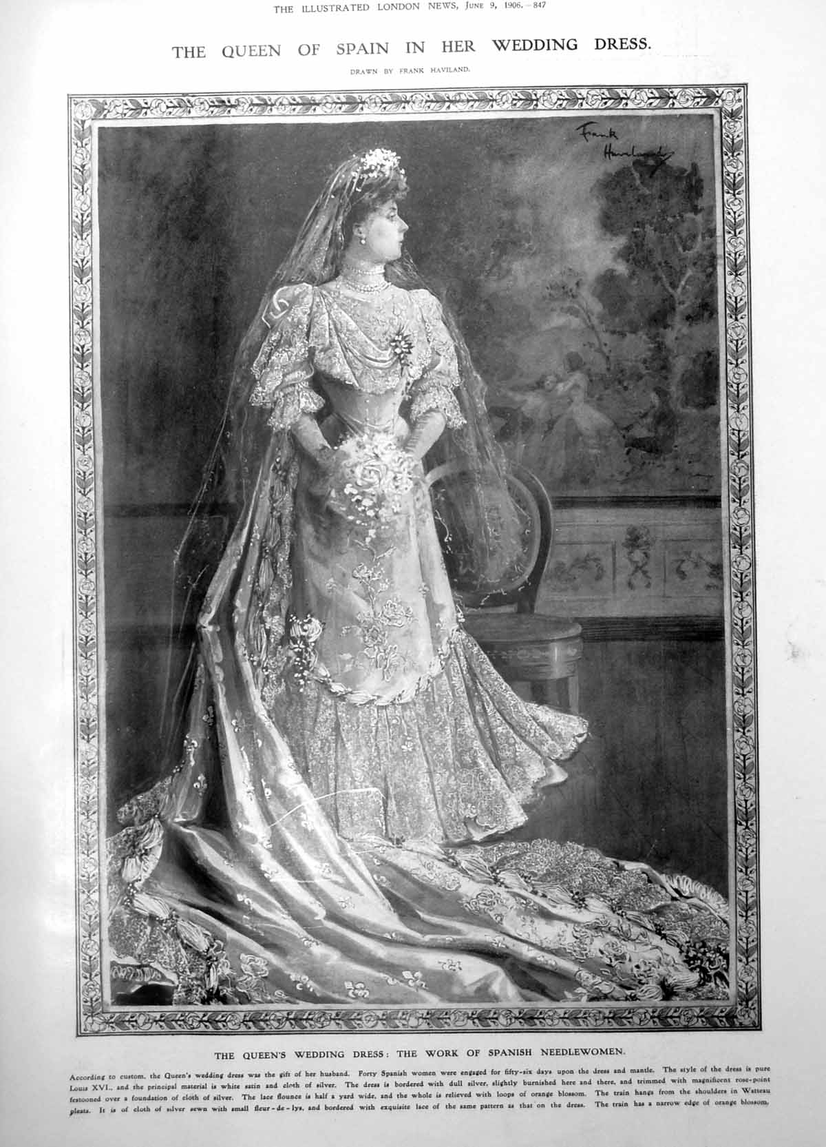 Old Print Queen Spain Wedding Dress King Alfonsos Horses Procession 1906 20th
