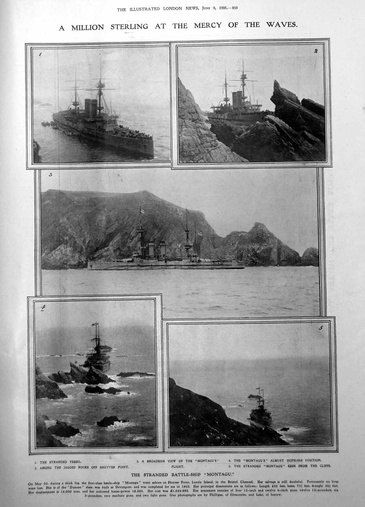 Antique Print Stranded Battle-Ship Montagu King Cambodia Ballet Master 1906