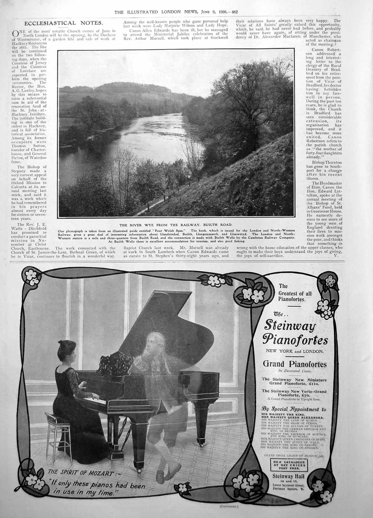 Old River Wye Builth Road Steinway Pianofortes Warings Building 1906 20th