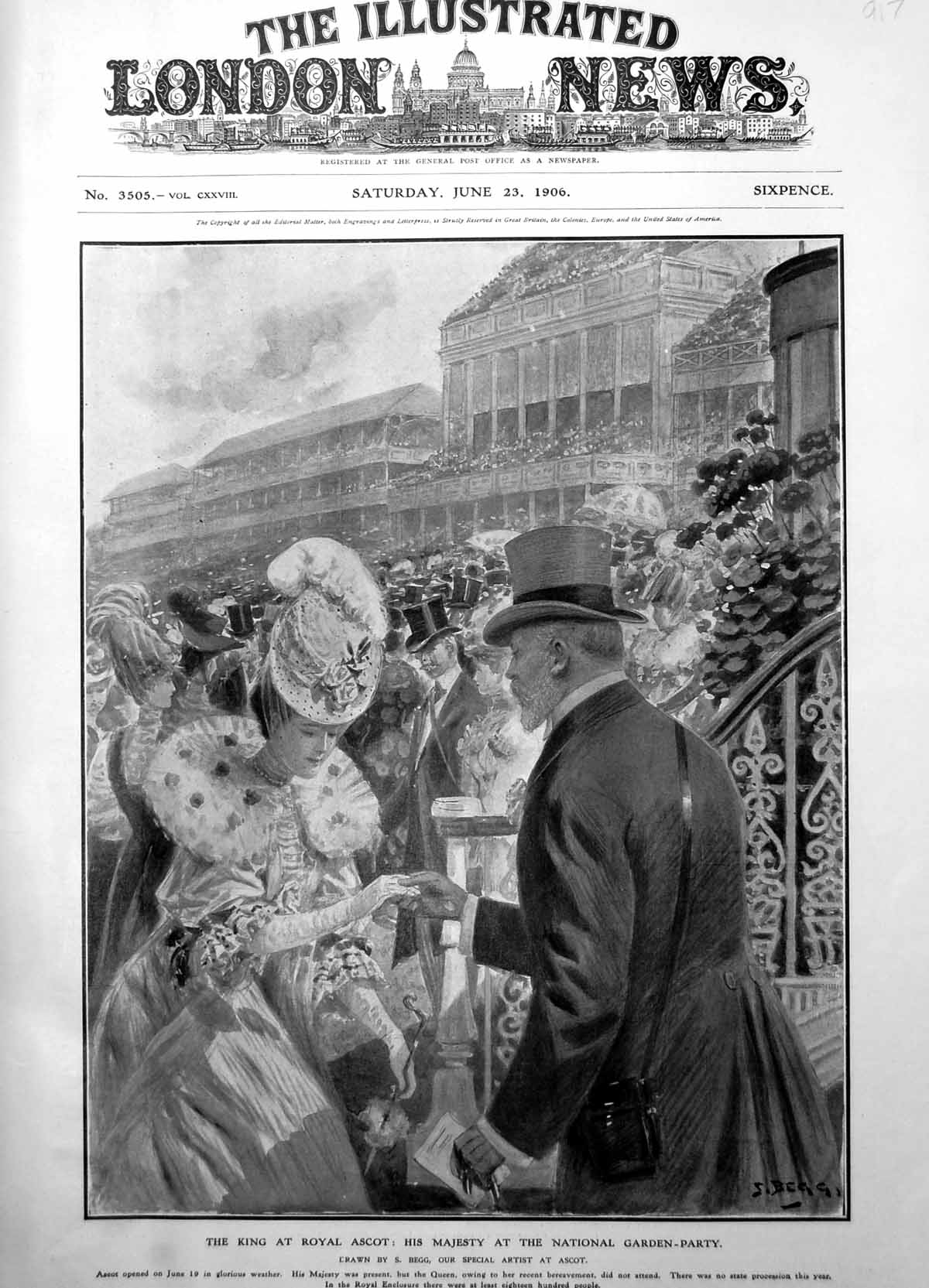 Old Antique Print King Royal Ascot His Majesty National Garden-Party 1906 20th