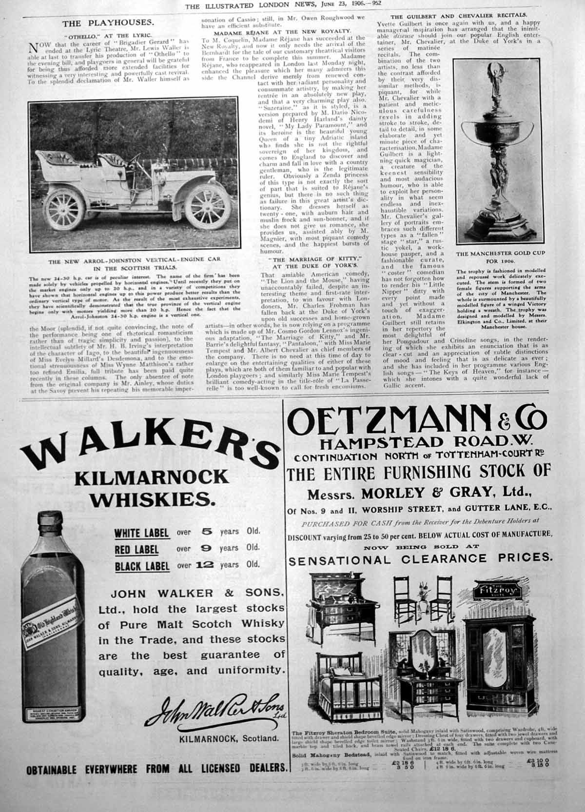 Antique Old Print New Arrol-Johnston Vertical Engine Car Manchester GCup 1906