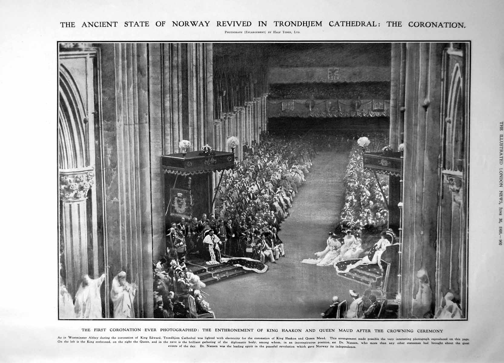 Antique Old Print Trondhjem Cathedral Coronation King Haakon Queen Maud 1906